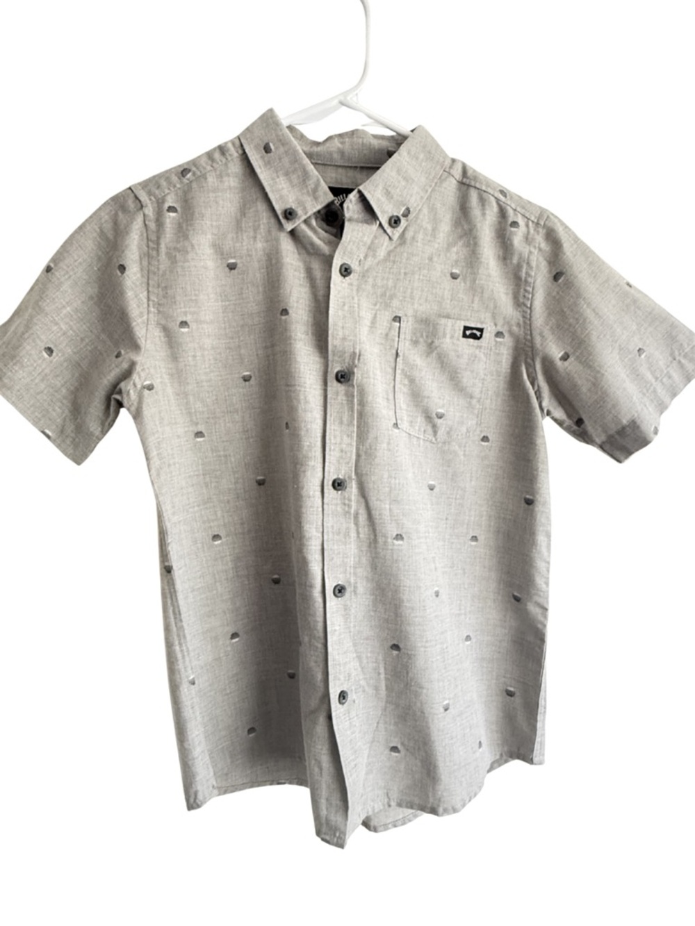 Billabong Light Gray Short Sleeve Button-Down Shirt with Dot Motif